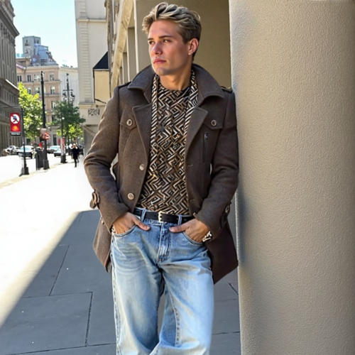 Men's Layered Collar Mid Length Coat