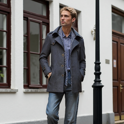 Men's Layered Collar Mid Length Coat