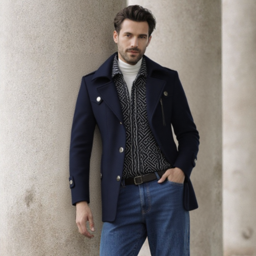 Men's Layered Collar Mid Length Coat