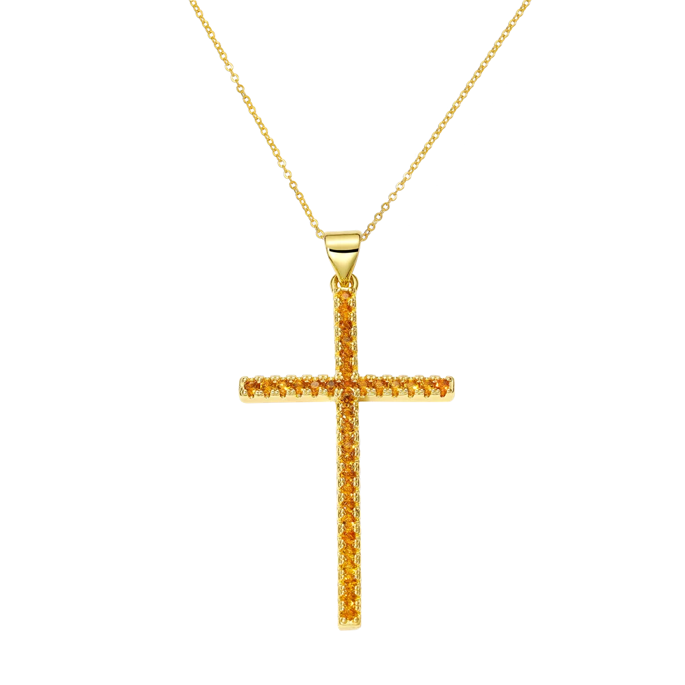 Juya 18K Real Gold Plated Handmade Decoration Cubic Zirconia Enamel Cross Pendant Necklace For Women Christian Jewelry Supplies