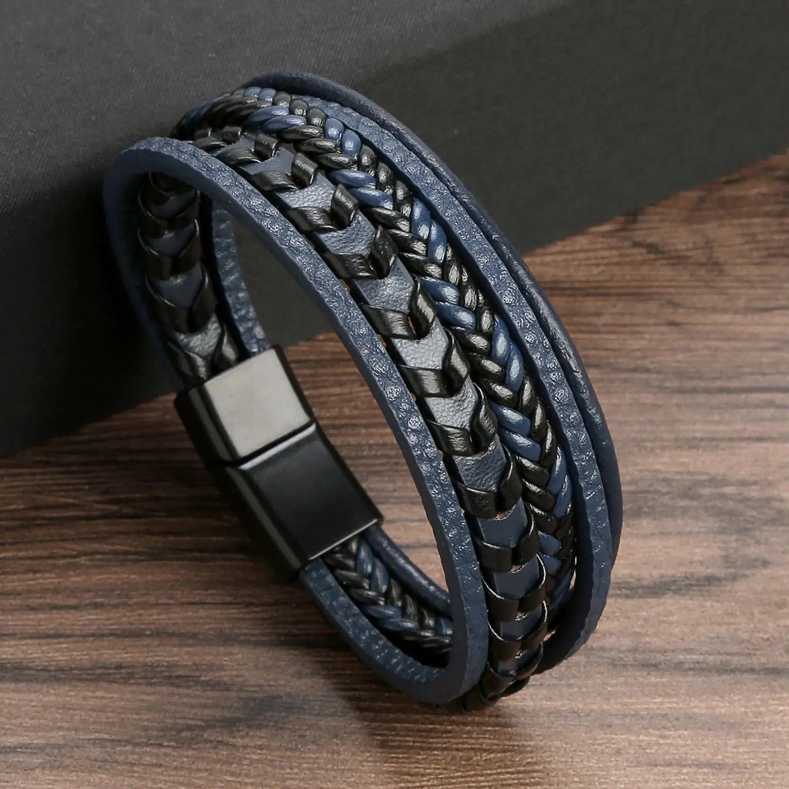 Classic 4-Layer Tiger Eye Stone Hand-Woven Leather Bracelets For Men Punk Fashion Alloy Magnetic Buckle Casual Bracelet Jewelry