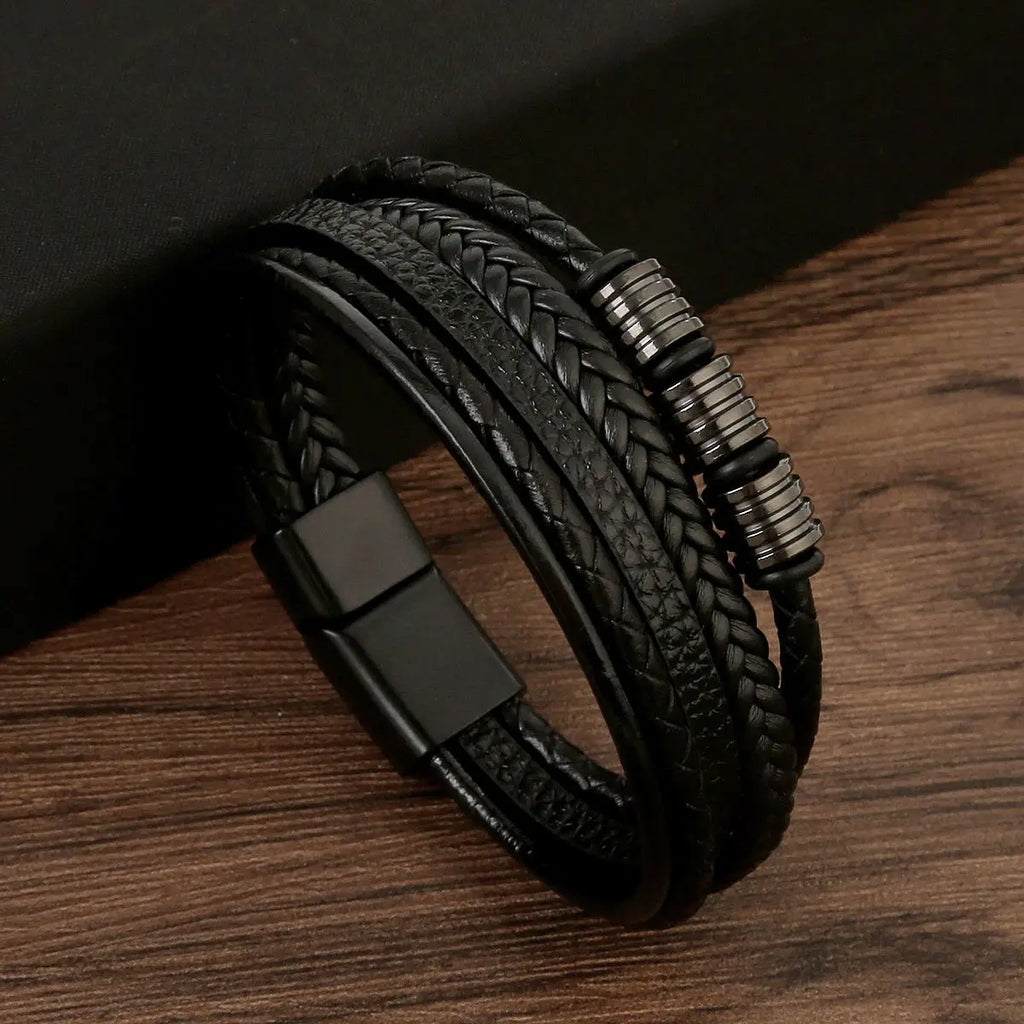 Classic 4-Layer Tiger Eye Stone Hand-Woven Leather Bracelets For Men Punk Fashion Alloy Magnetic Buckle Casual Bracelet Jewelry