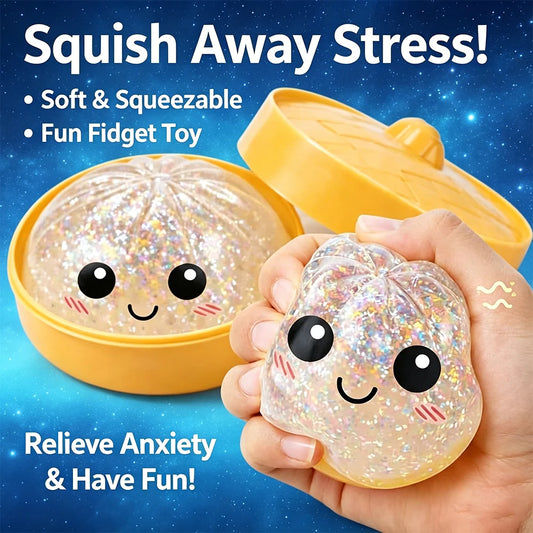 Squishy Bun Stress Relief Toy, Cute Glitter Steamed Bun Squeeze Toy, Slow Rebound Anti-Stress Fidget Toy for Kids Adults