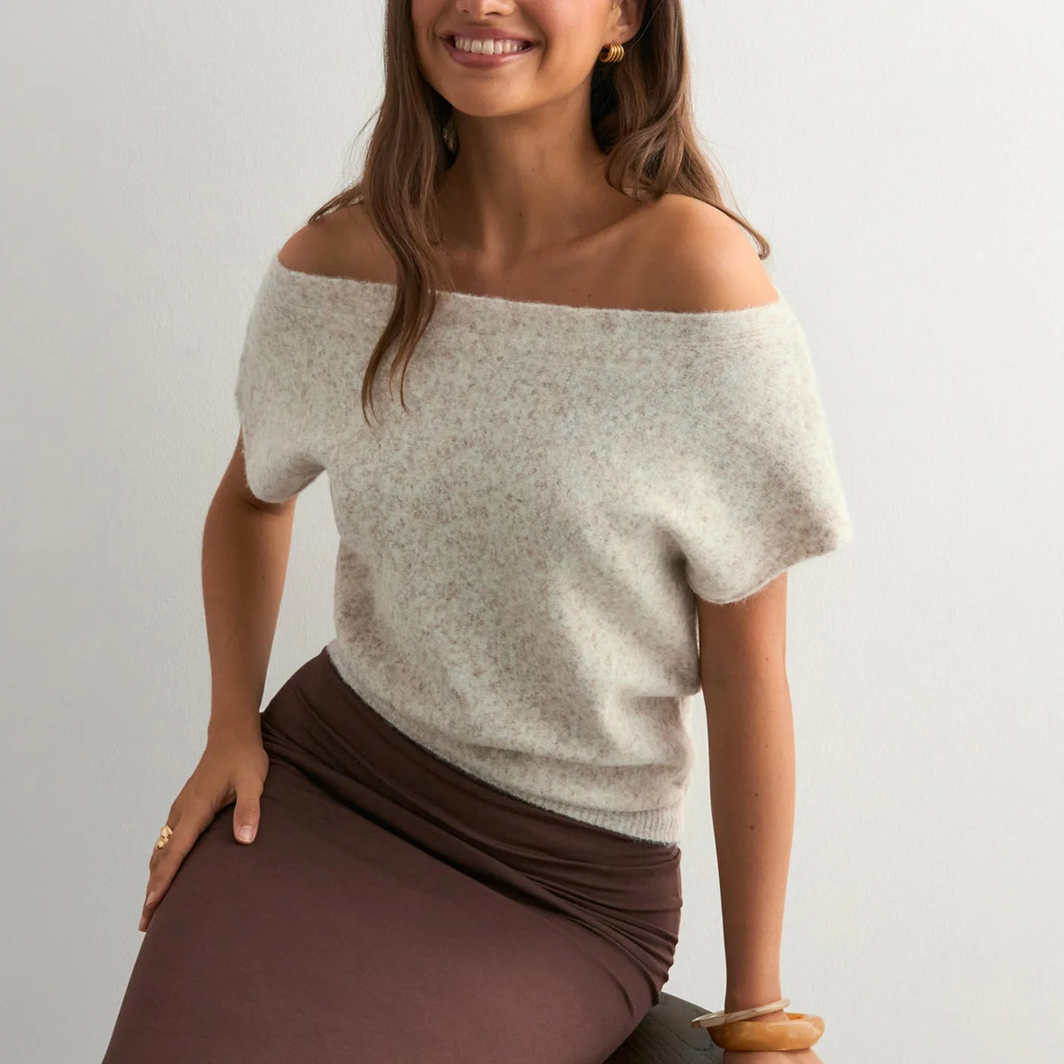 Women's Off-Shoulder Short-Sleeve Knit Top