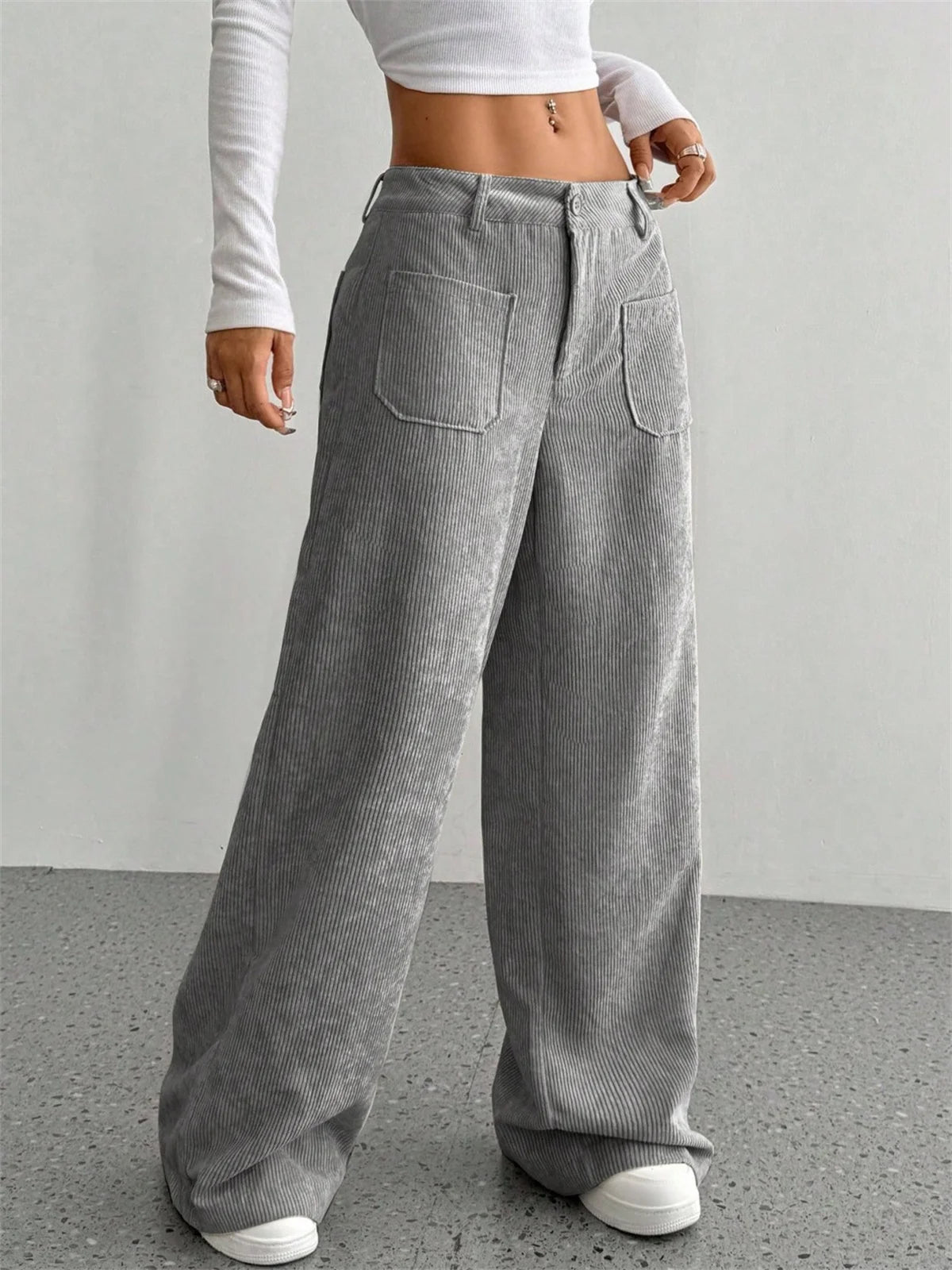 Women Autumn Winter Corduroy Pant Fashion Retro New In Wide Leg Trousers Lady Casual High Waist Solid Pants Street Chic Clothes