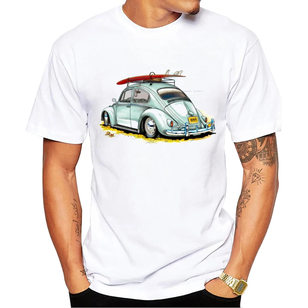 TEEHUB Casual Tees Hipster Beach Surf Men T-Shirts Boy Retro Car Print Short Sleeve T-Shirt Sport Tops