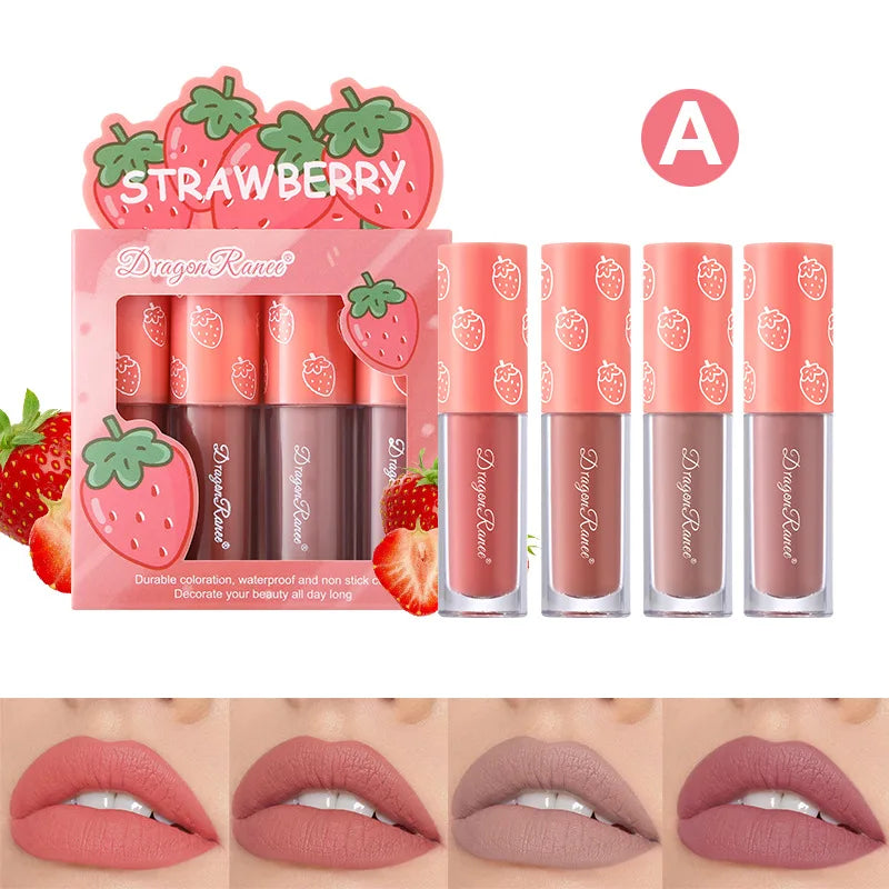Mini Velvet Matte Lip Gloss Set, 3pc/4pcs Non-Fading, Non-Stick Cup, Long-Lasting Fruit Scented Lip Tint, Smooth and Lightweight