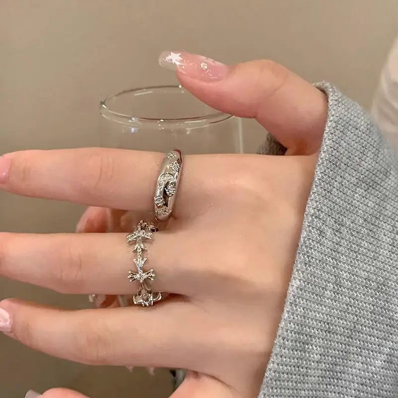 WANZHI 1/2PCS Gothic Black Cross Open Rings for Women and Men Exquisite Imbue Diamond Ring Fashion Jewelry Accessories Gifts