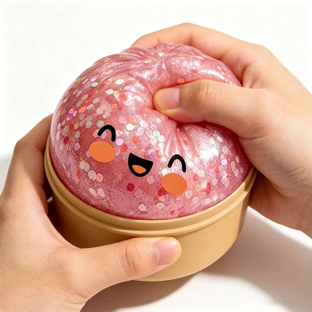 Squishy Bun Stress Relief Toy, Cute Glitter Steamed Bun Squeeze Toy, Slow Rebound Anti-Stress Fidget Toy for Kids Adults