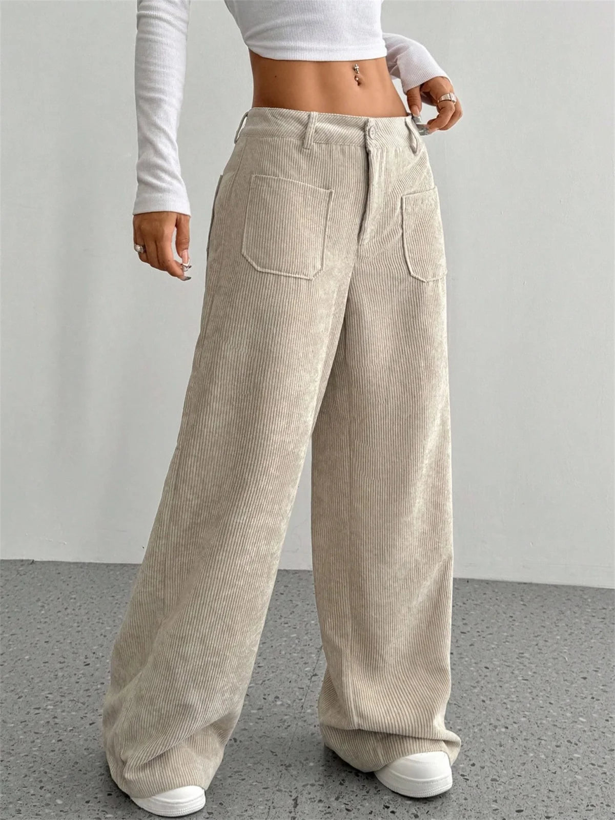 Women Autumn Winter Corduroy Pant Fashion Retro New In Wide Leg Trousers Lady Casual High Waist Solid Pants Street Chic Clothes