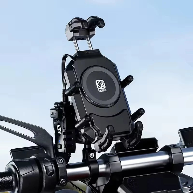 Anti-Theft Motorcycle Phone Mount with 15W Wireless Charger And 30W USB-C Charger for iPhone And Android Phones Handlebar Holder