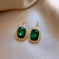 DREJEW Vintage Emerald Rectangular Earrings for Women Temperament Hoop Earring Wedding Bride Accessories Dropshipping