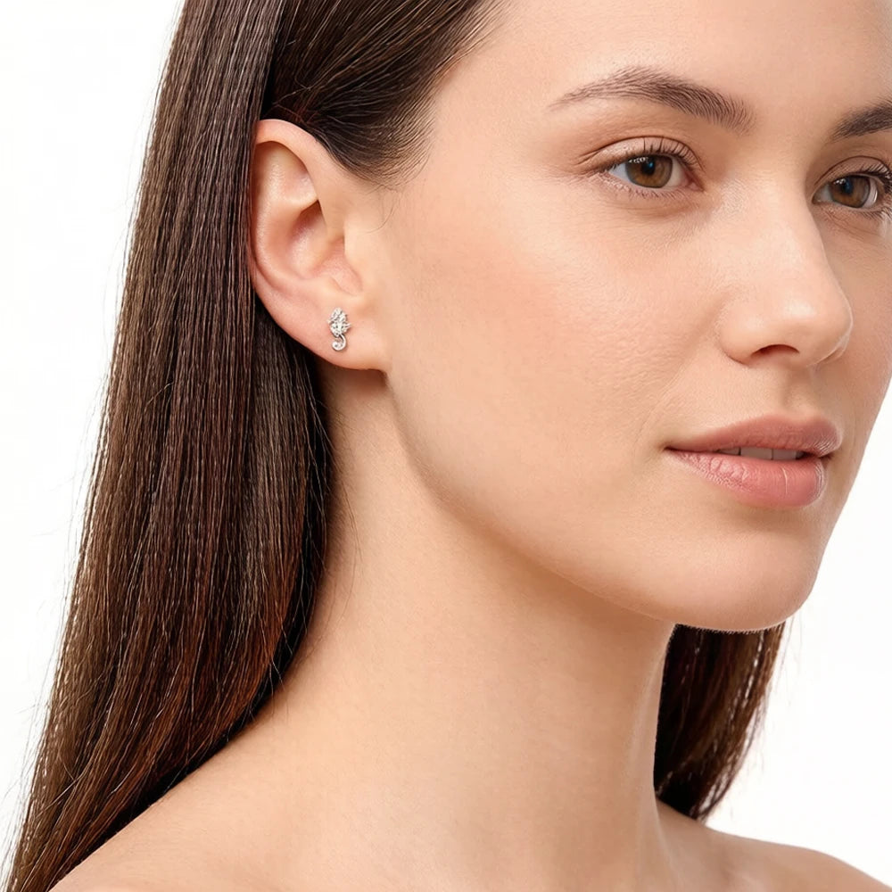 Ear Stud Seahorse Fine Jewerly For Women Trendy Romantic Gift In 925 Sterling Silver
