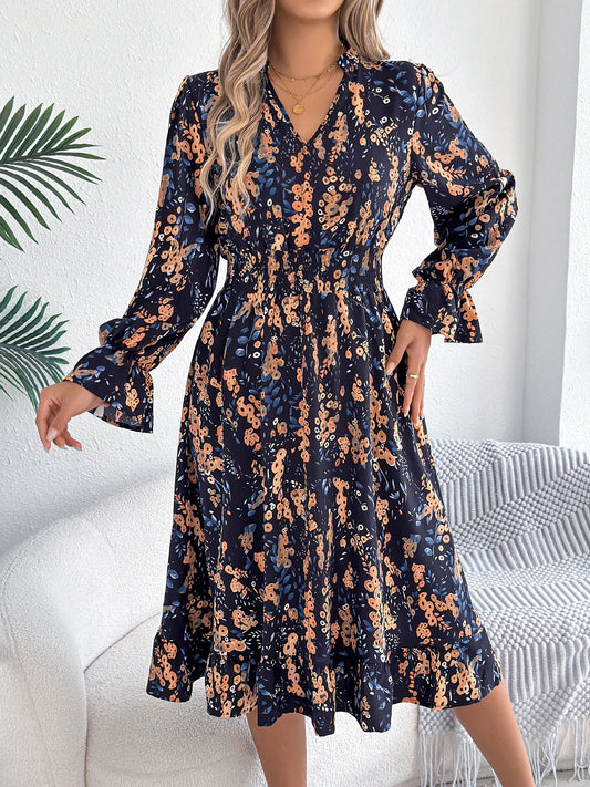 Women's Long Sleeve Ruffled A-Line Dress
