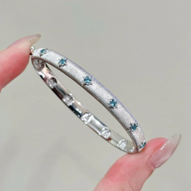 Luxury palace style exquisite blue diamond brushed bracelet silver 925 high-end layered bracelets for women wedding jewelry