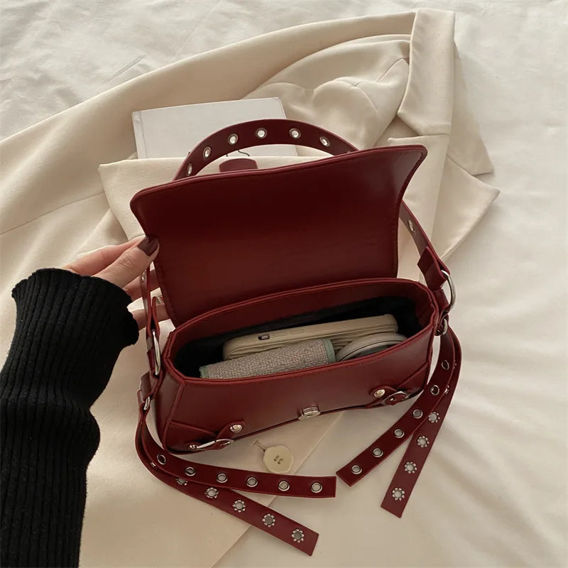 Shoulder Bag for Women Pink Underarm Bags PU Leather Crescent Bags with Rivet Small Y2k Purses Trendy Armpit Purse