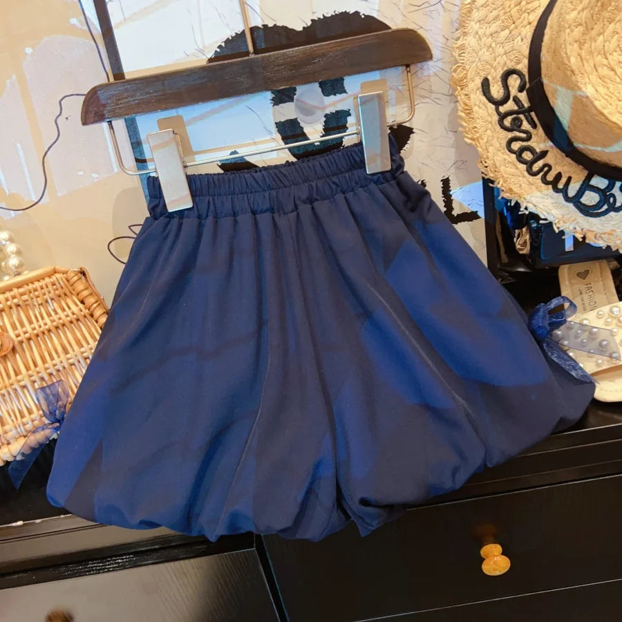 New Girls Clothes Set College Style Shirt Tops+Shorts Fashion Baby Girl Clothes Summer 2025 Suits 2-9Yrs