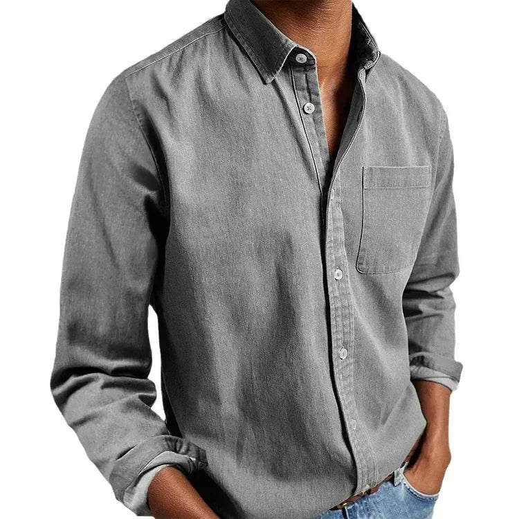 2026 Fashion Men's Clothing Breathable Cotton Long-sleeved Loose Casual Shirt Men Simple Lapel Tops Vintage All-match Man Blouse