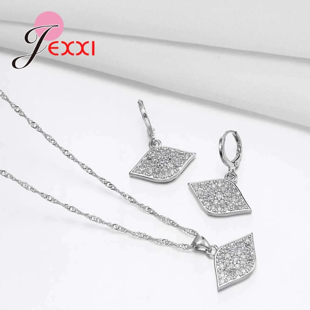 Noble Ladies Accessories Shiny Crystal Necklace Earrings 925 Sterling Silver Big Eye Zircon Design Jewelry Sets
