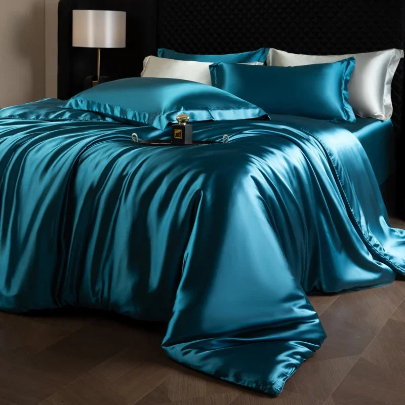 Luxury Bedding Set Single Double Queen King Size Solid Color Quilt Cover High-End Soft Silky Satin Duvet Cover Set