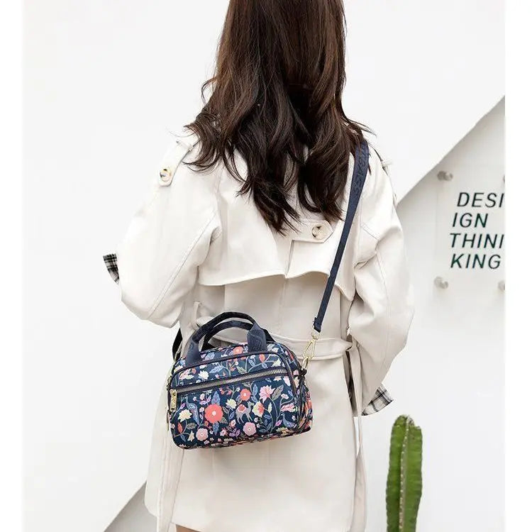 Floral Style Nylon Shoulder Handbag for Women