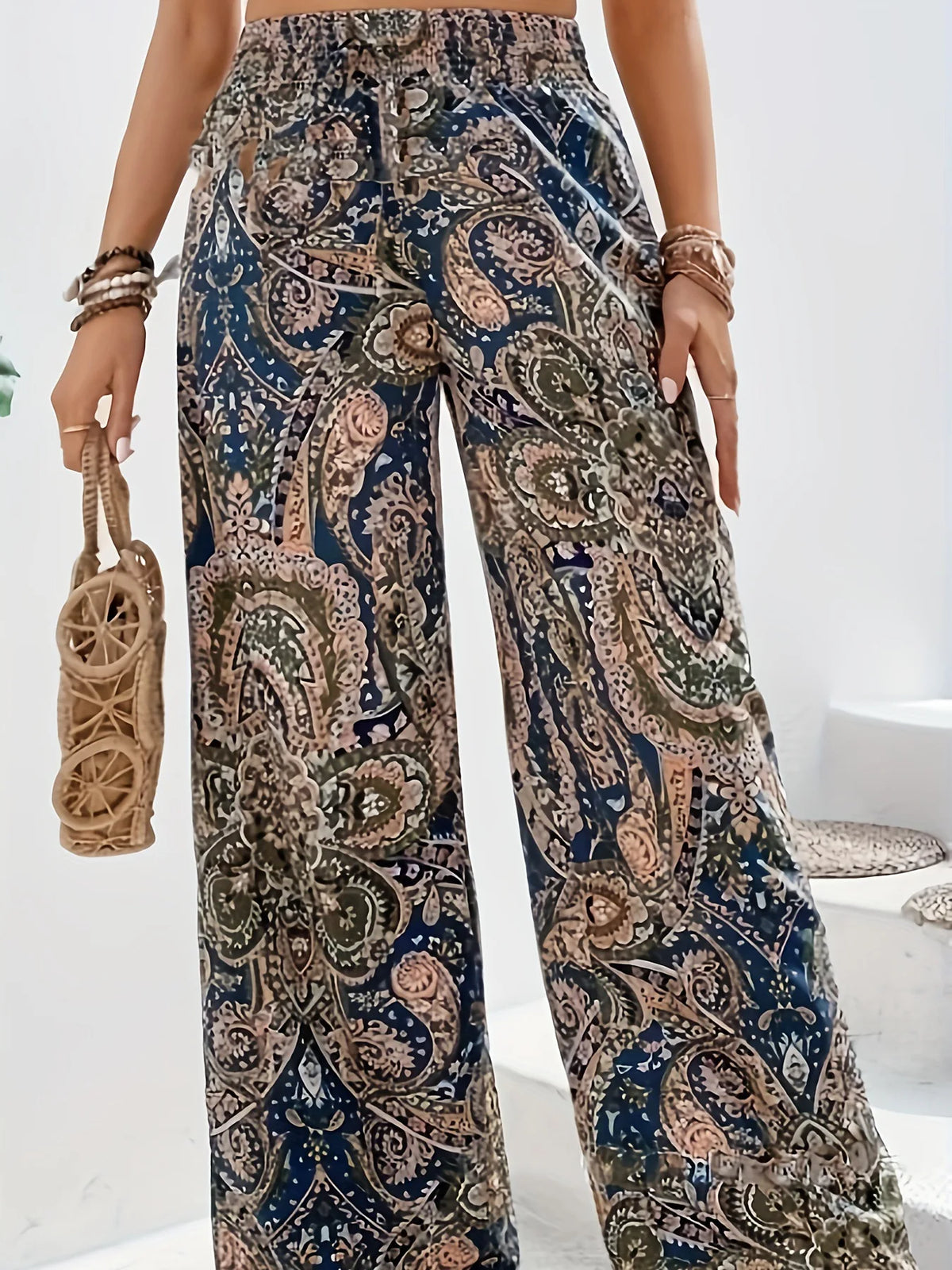 Women's Bohemian High Waiste Flared Leg Pants