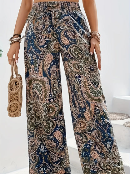 Women's Bohemian High Waiste Flared Leg Pants