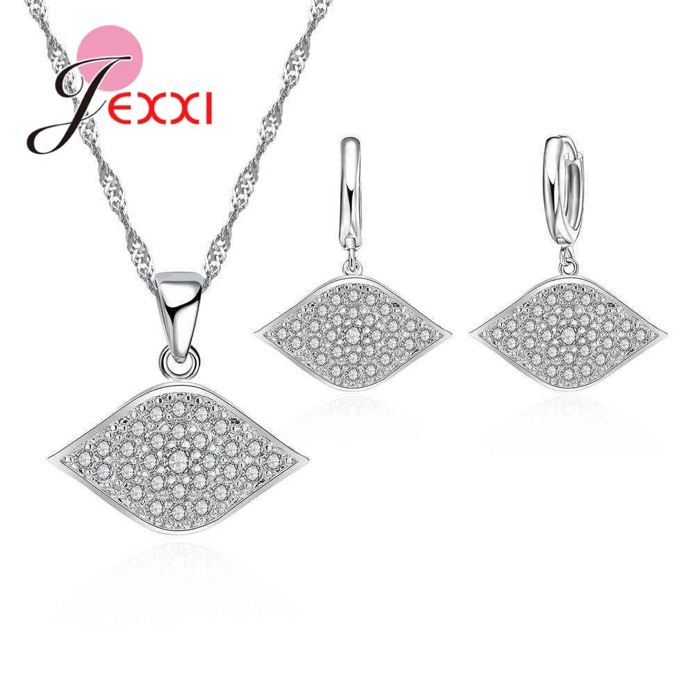 Noble Ladies Accessories Shiny Crystal Necklace Earrings 925 Sterling Silver Big Eye Zircon Design Jewelry Sets