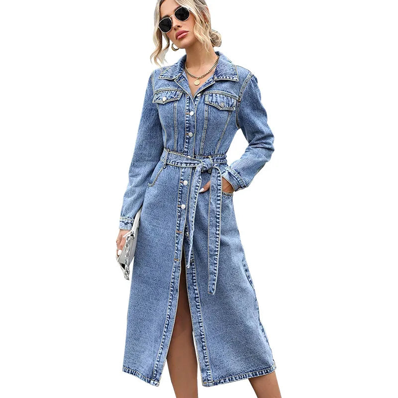 Women's Casual Denim Knee-Length Dress