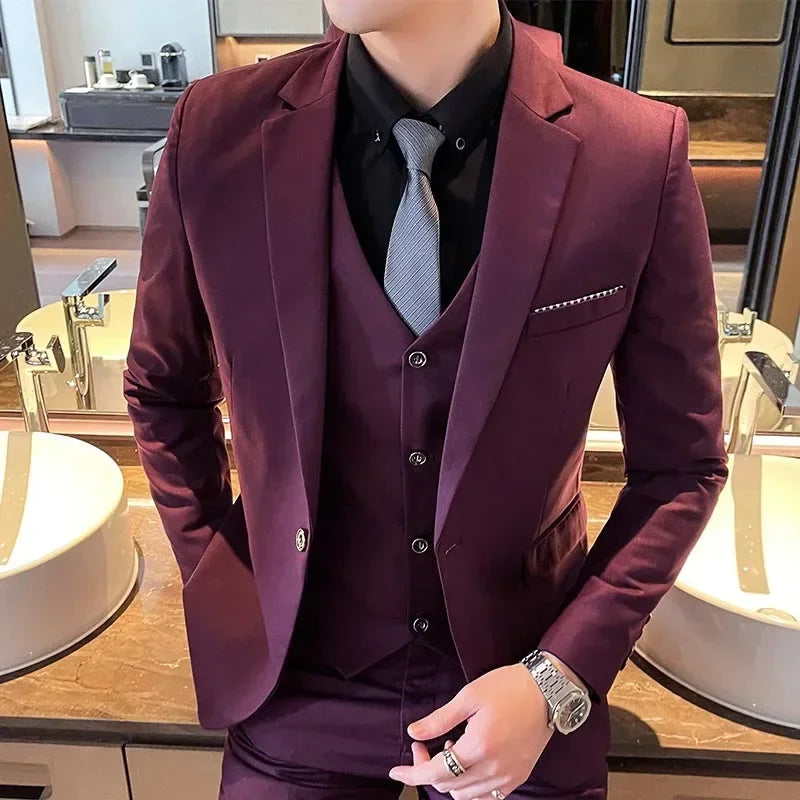 Suit (Blazer+ Vest + Pants) Men's Fashion Business Gentleman Professional Formal Dress Korean Version Banquet Dress Suit S-6XL
