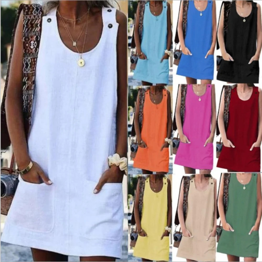 Summer Dresses Cotton Linen Fashion Clothes Women Clothing Streetwear Casual Vintage Elegant Y2k Dress for Women New