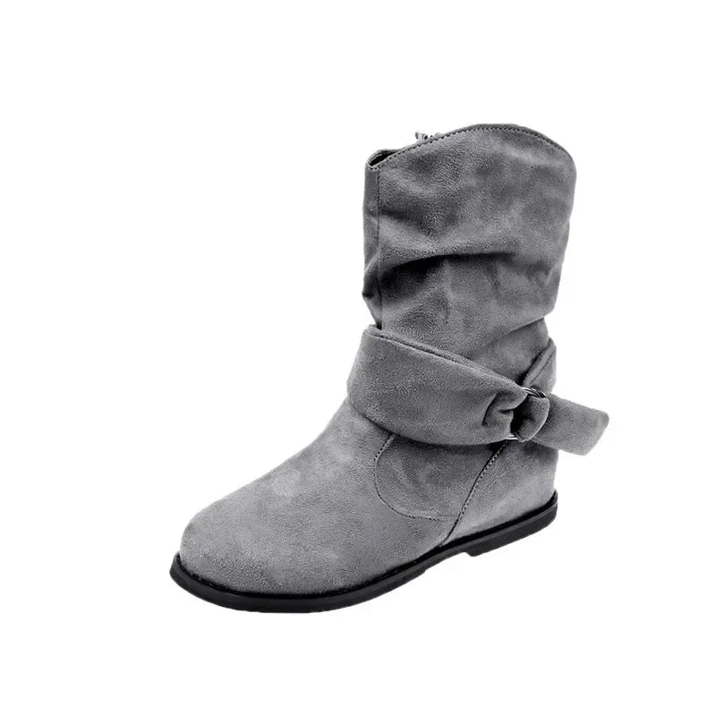 Women's Corduroy Mid-Calf Boots-British Style