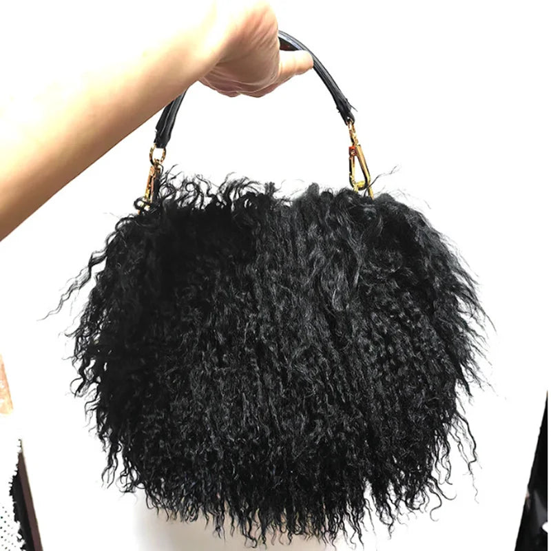 Soft Real Fur wool Chain Shoulder Bag for Women Designer Purses and Handbags Women's Party Clutch Crossbody Bag High Quality