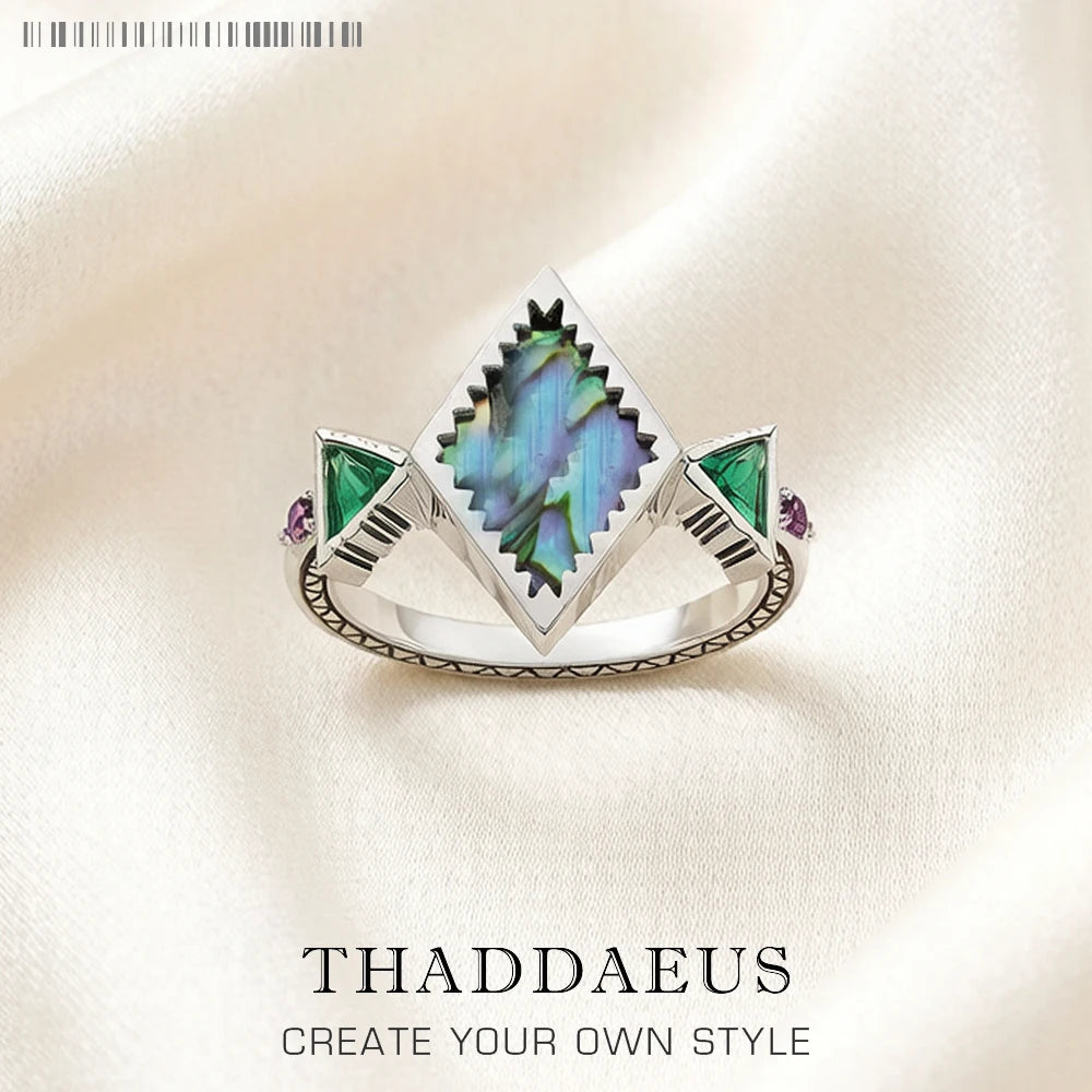 Ring Zig Zag Mother Of Pearl Abalone Brand New Europe Style Fine Good Jewerly For Women Summer Gift In 925 Sterling Silver