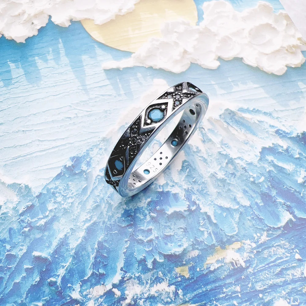 Ring Blue Asian Ornaments Europe Style Fine Jewerly For Women Brand New Ethno Gift In 925 Sterling Silver