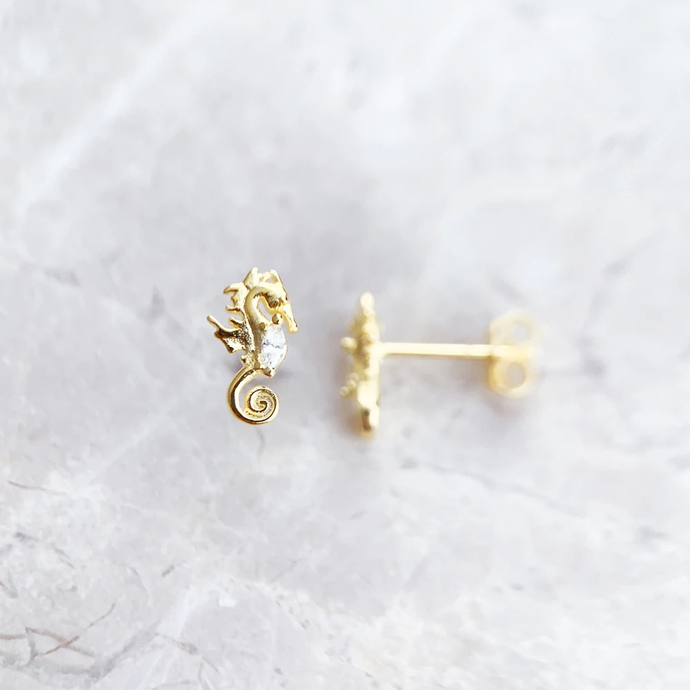 Ear Stud Seahorse Fine Jewerly For Women Trendy Romantic Gift In 925 Sterling Silver