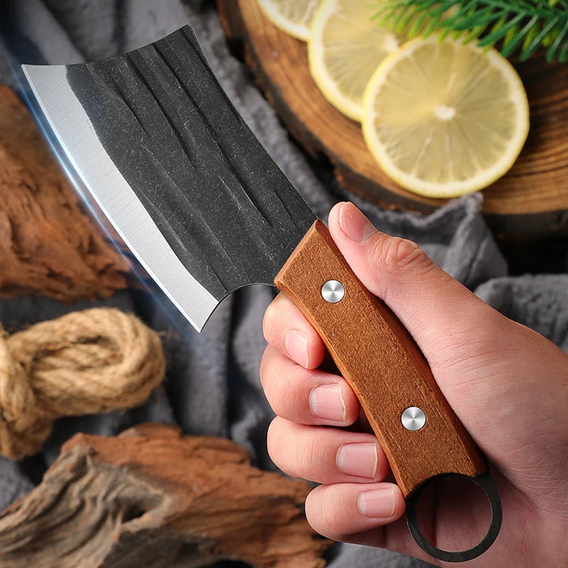 Hand Forged Meat Cleaver, Kitchen Knife for Deboning, Stainless Steel Fish Fillet Knife, Wooden Handle, Chef's Kitchen Tools