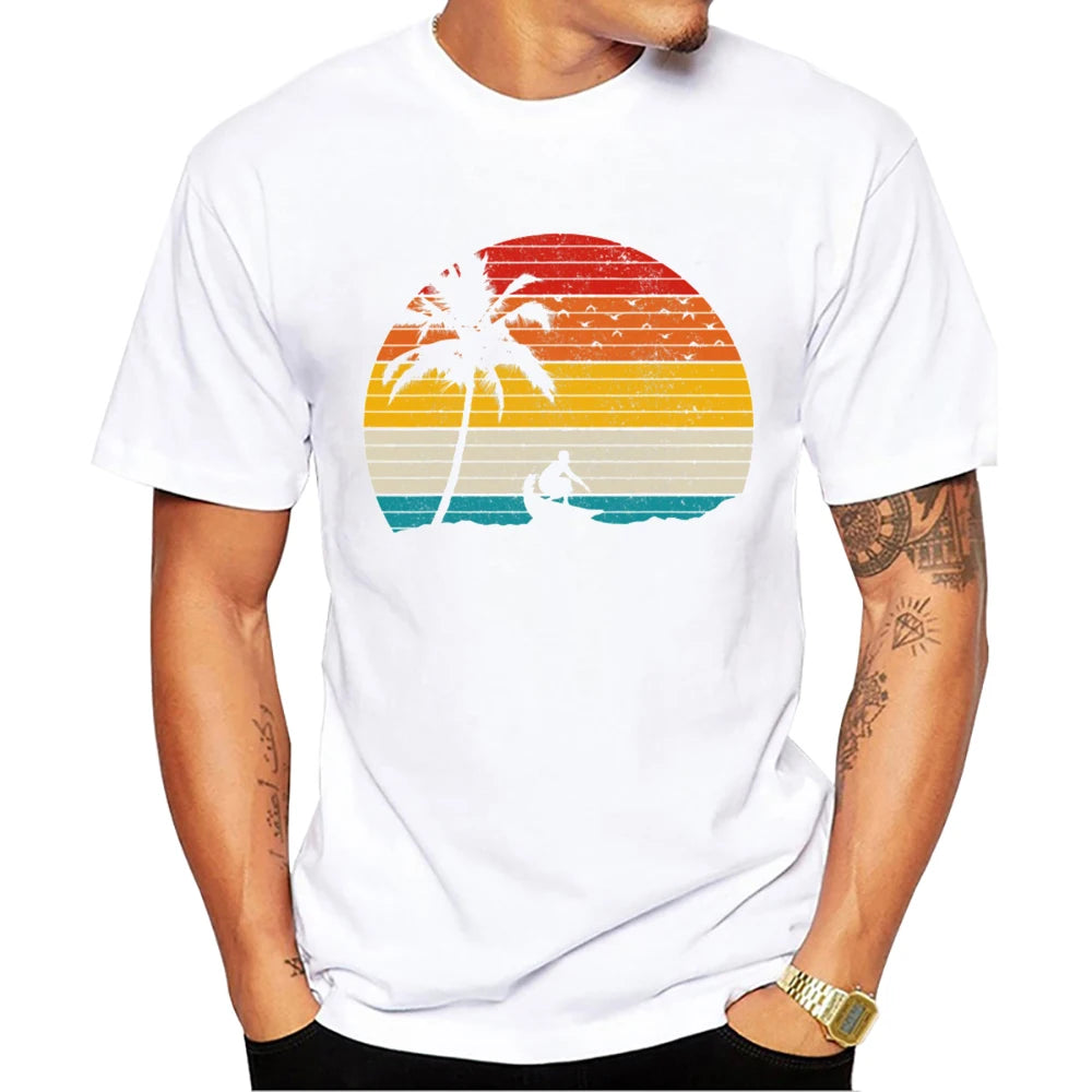 TEEHUB Casual Tees Hipster Beach Surf Men T-Shirts Boy Retro Car Print Short Sleeve T-Shirt Sport Tops