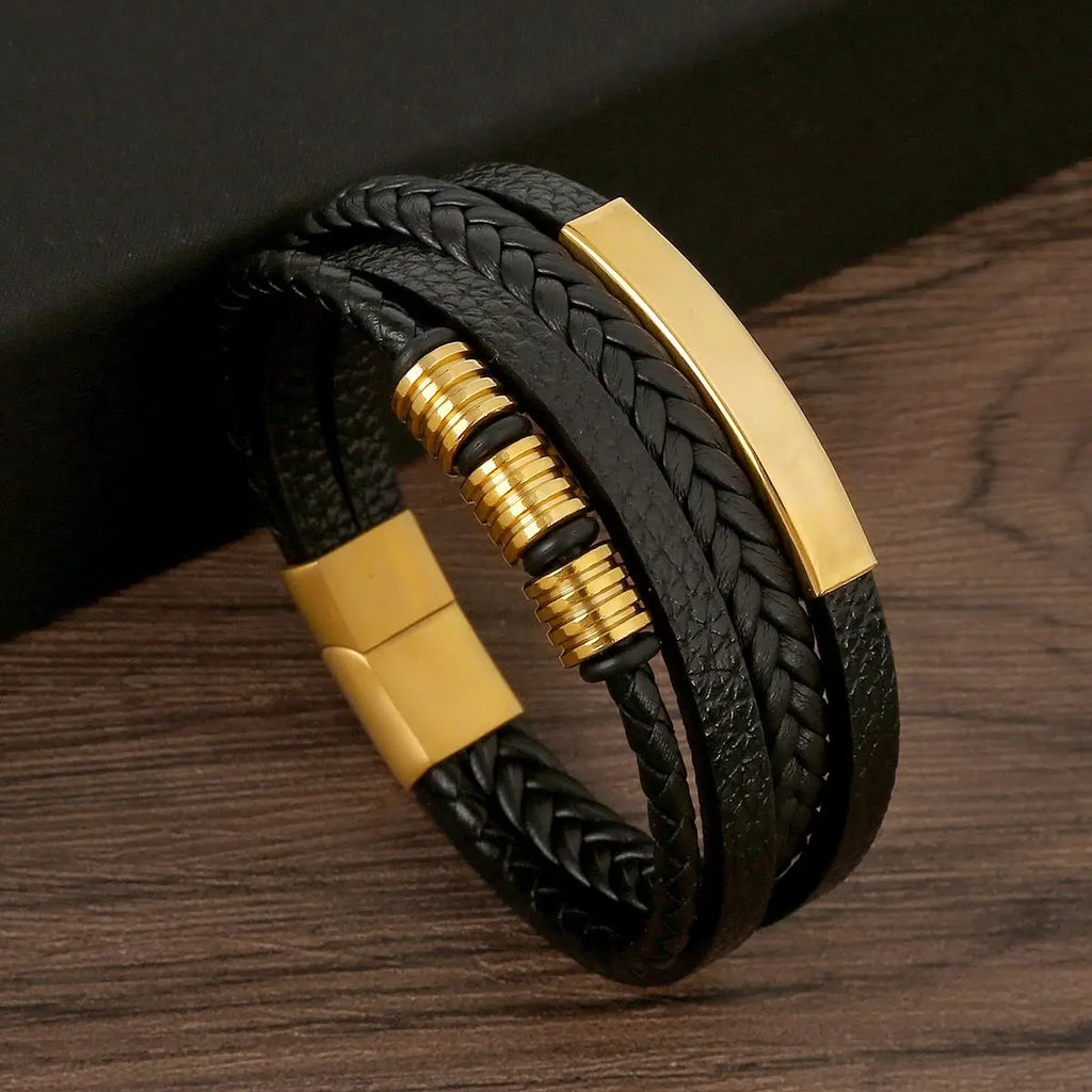 Classic 4-Layer Tiger Eye Stone Hand-Woven Leather Bracelets For Men Punk Fashion Alloy Magnetic Buckle Casual Bracelet Jewelry