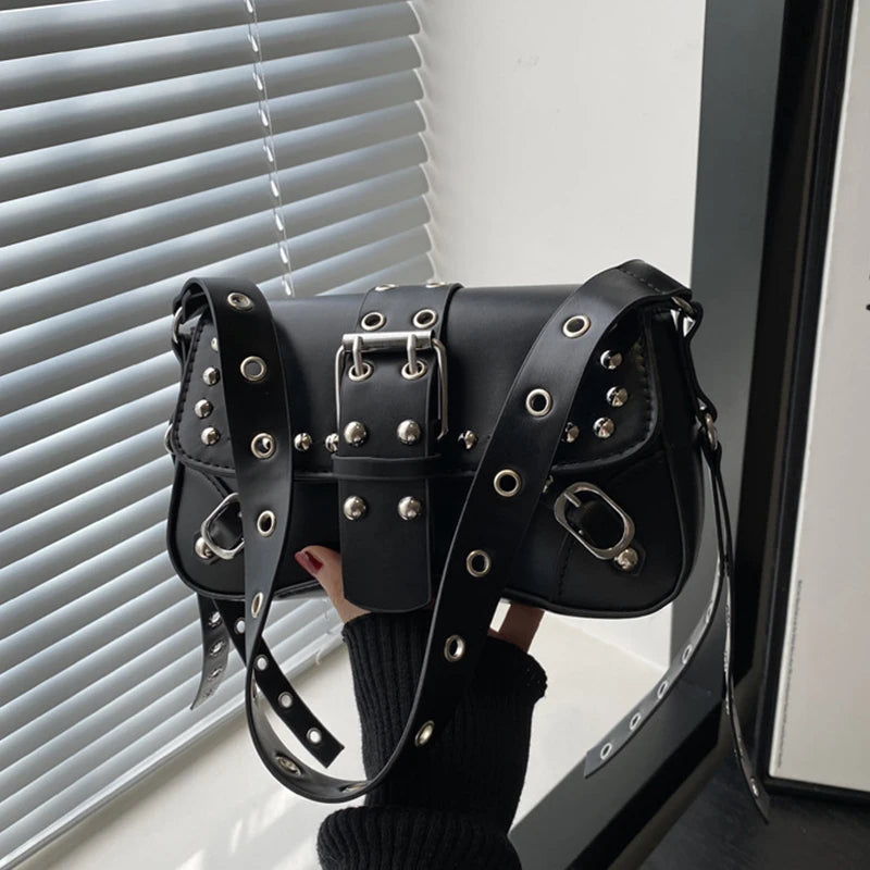 Shoulder Bag for Women Pink Underarm Bags PU Leather Crescent Bags with Rivet Small Y2k Purses Trendy Armpit Purse
