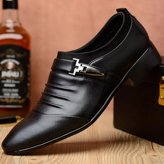 Mens Dress Shoes Business Leather Shoes Luxury Slip on Oxfords Point Toe Men Wedding Shoes Loafers Classic Plus Size Formal Shoe