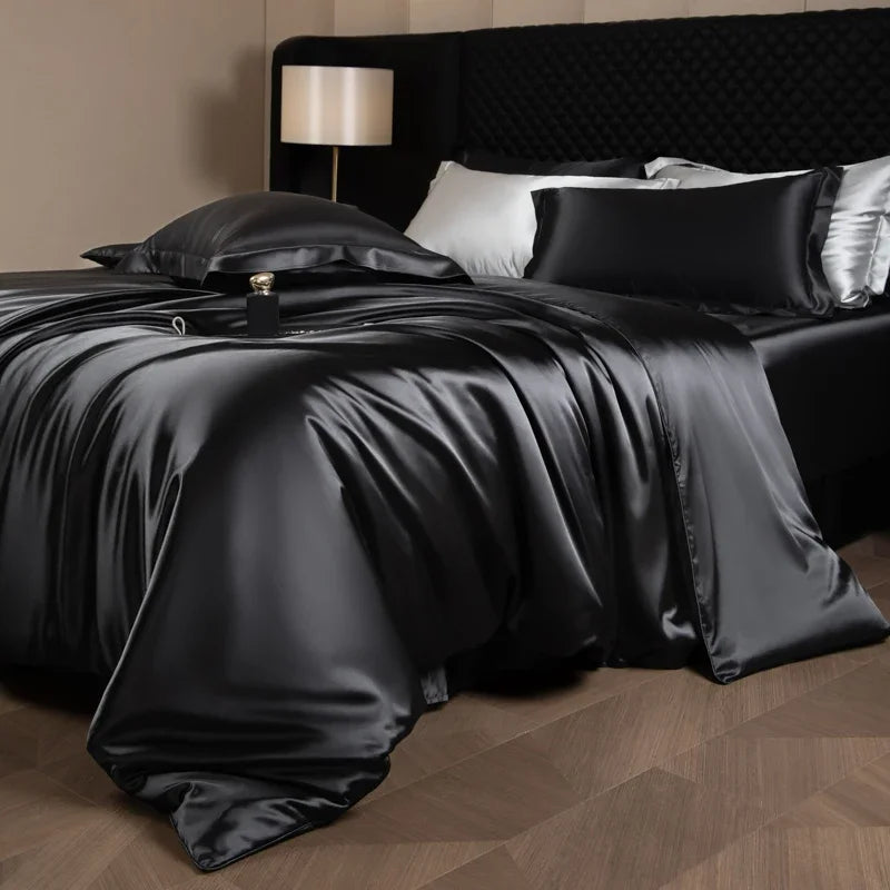 Luxury Bedding Set Single Double Queen King Size Solid Color Quilt Cover High-End Soft Silky Satin Duvet Cover Set