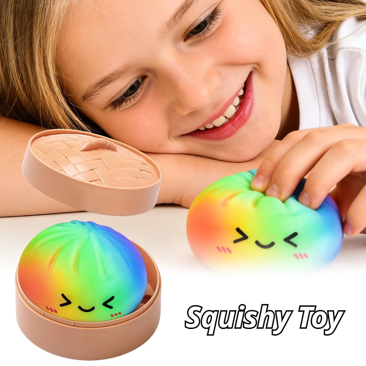 Needoh Rainbow Bun Squishy Toy Slow Rising Stress Relief Cute Simulation Shape Portable Pressure Toy For Adult Office Relaxation
