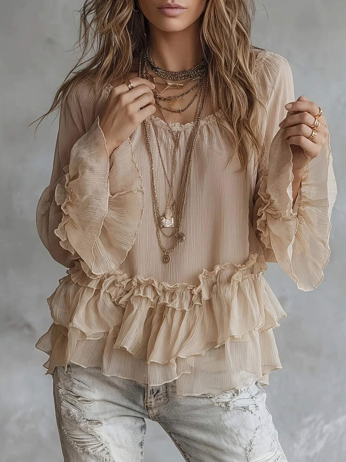 Women's Boho Chiffon Ruffled Top