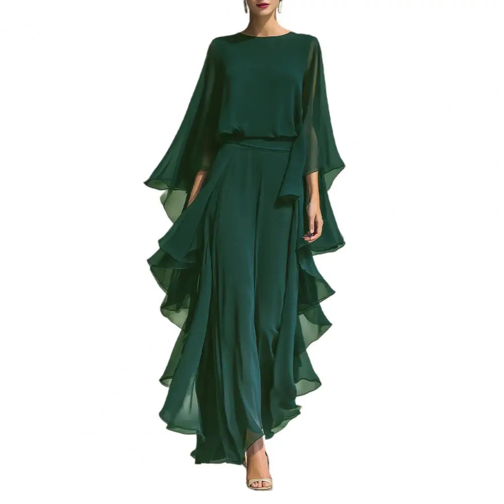 Women Suit Women Two-piece Suit Summer Outfit Loose Fit Ruffle Bell Sleeve Shirt Wide Leg Pants Women Two-piece Suit