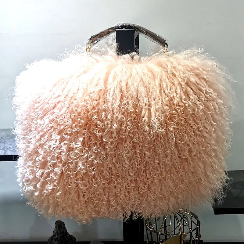 Luxury Real Fur girl Chain Shoulder Bag for Women Designer Purses and Handbags Women's Party Clutch Crossbody Bag High Quality