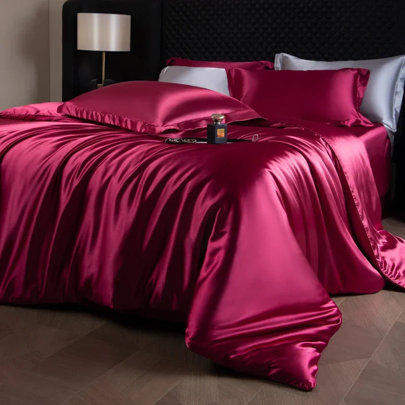 Luxury Bedding Set Single Double Queen King Size Solid Color Quilt Cover High-End Soft Silky Satin Duvet Cover Set
