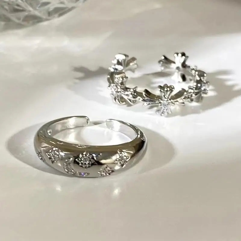 WANZHI 1/2PCS Gothic Black Cross Open Rings for Women and Men Exquisite Imbue Diamond Ring Fashion Jewelry Accessories Gifts