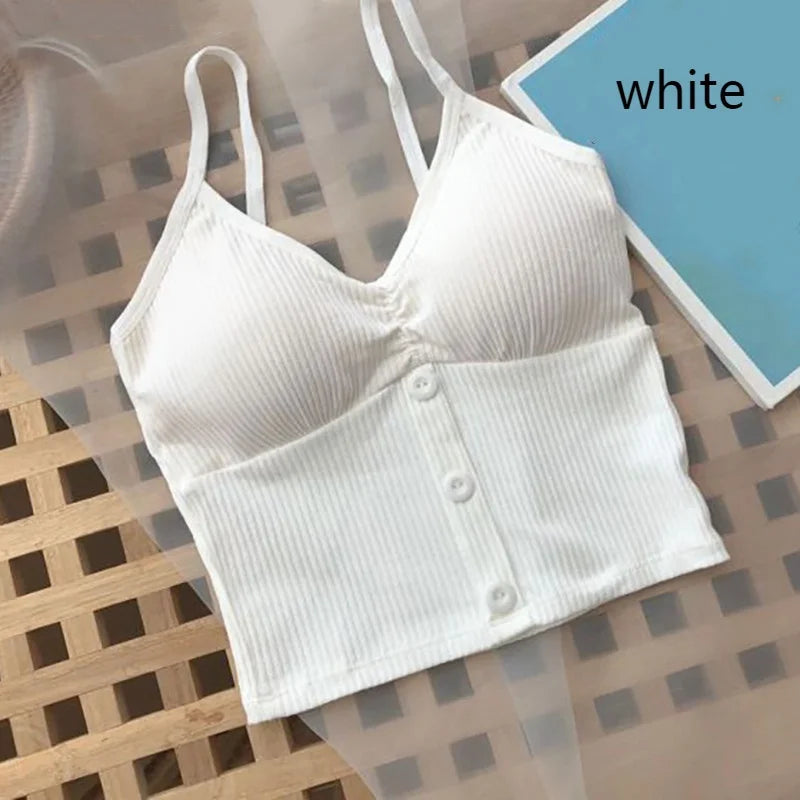 Women Knitted Tank Top Strap Vest Female Knitting Crop Top Chest Wrap Pure Cotton Underwear  Camisoles