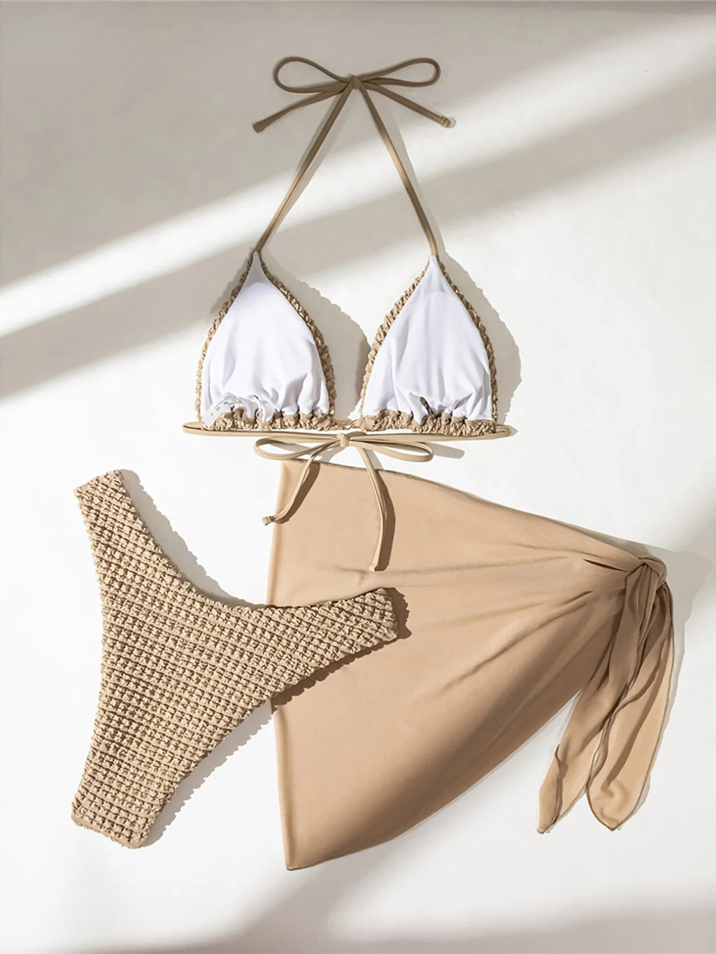 Sexy With Sarong Wrinkled Halter Bikini Female Swimsuit Women Swimwear Three-pieces Bikini set Bather Bathing Suit Swim K5237
